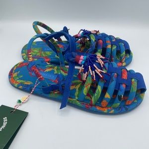 Farm Rio Blue Macaw Tube Strap Sandals 8